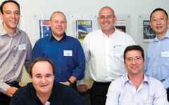 Standing left to right: Roy Alves, Bertus van Jaarsveld, Johann Schoeman and Mervyn Low. Seated left to right: Mark Chertkow, 
Gregory Collier